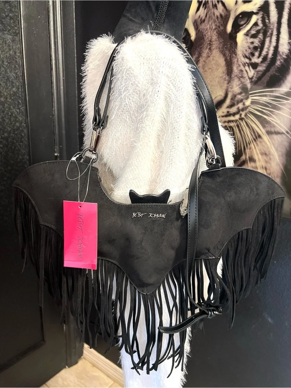 🦇Betsey Johnson Black Bat Fringe Shoulder Bag🦇NWT